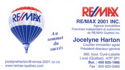 RE/MAX 2001 - Jocelyne Harton à Laval